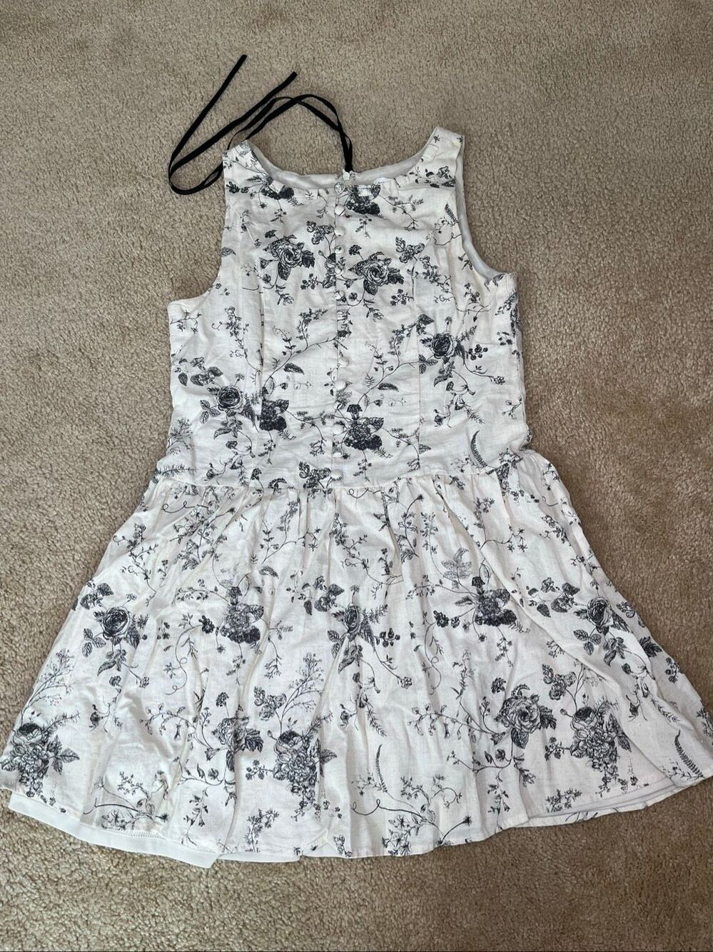 Altar'd State Womens Toile Floral Mini Dress Size Medium Linen Blend Button Fron
